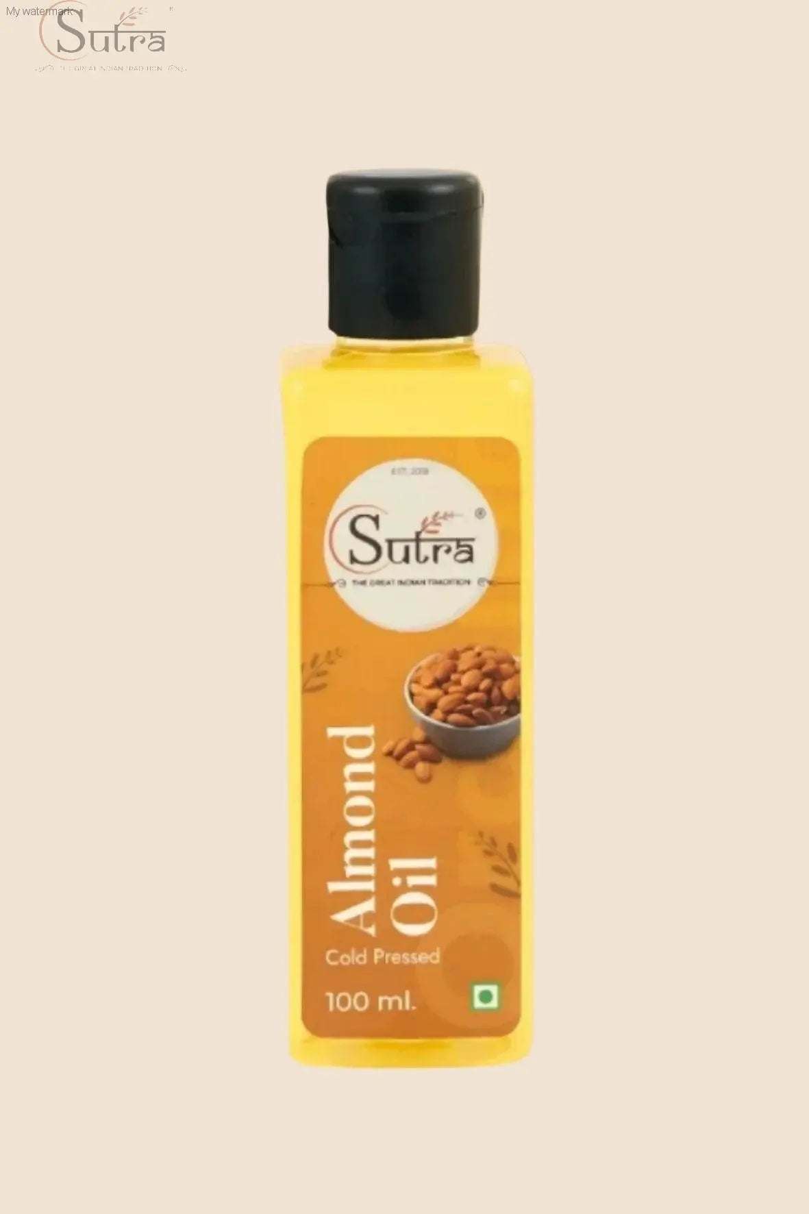 The 100ml cold pressed almond oil bottle offers a nutrient-rich, antioxidant-packed oil for face, hair, and body massage. Supports skin brightening and hair growth.