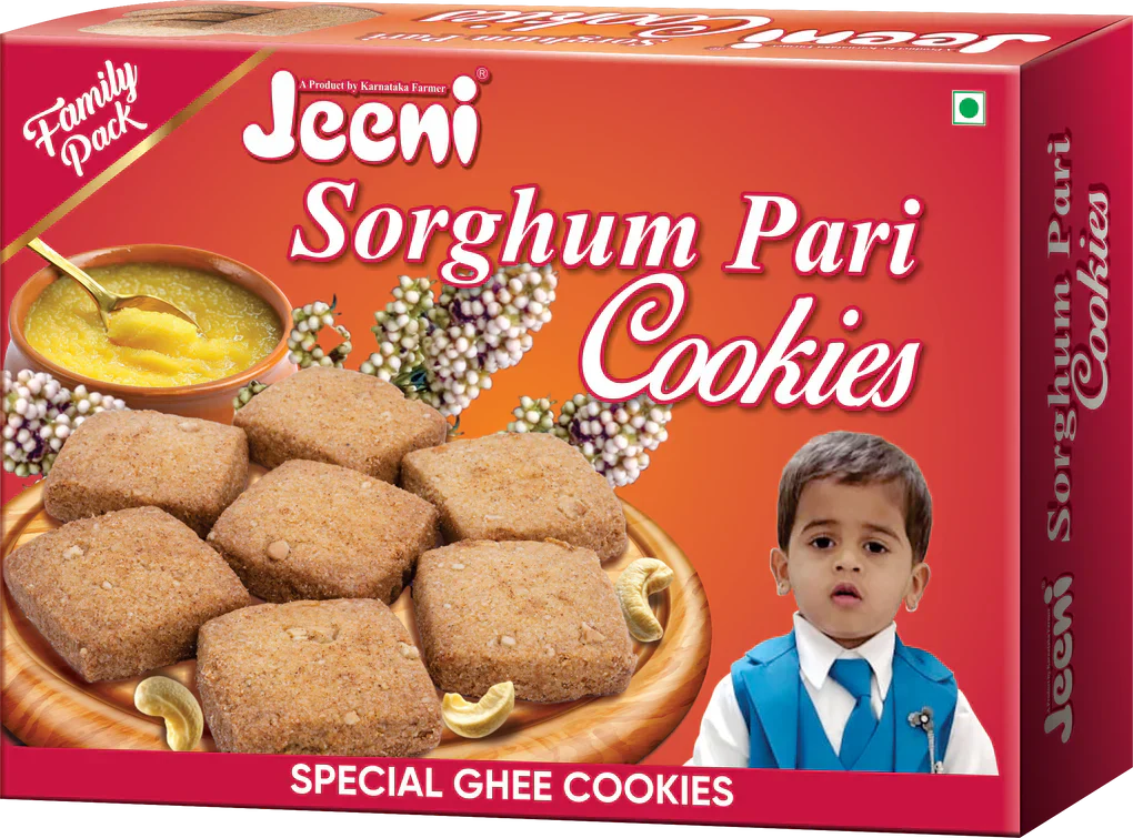 Nutritious gluten-free Jeeni Sorghum Pari Cookies 225g family pack.