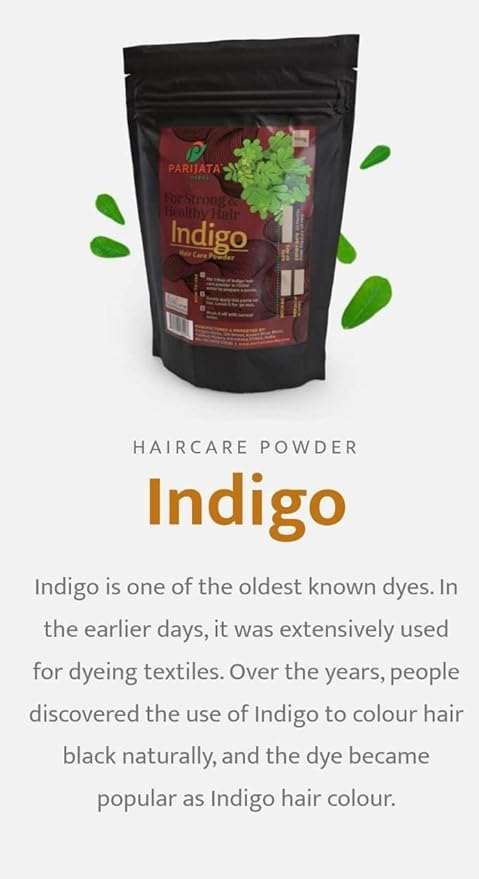 Parijata Herbs Indigo Powder for natural hair dye and healthy growth.