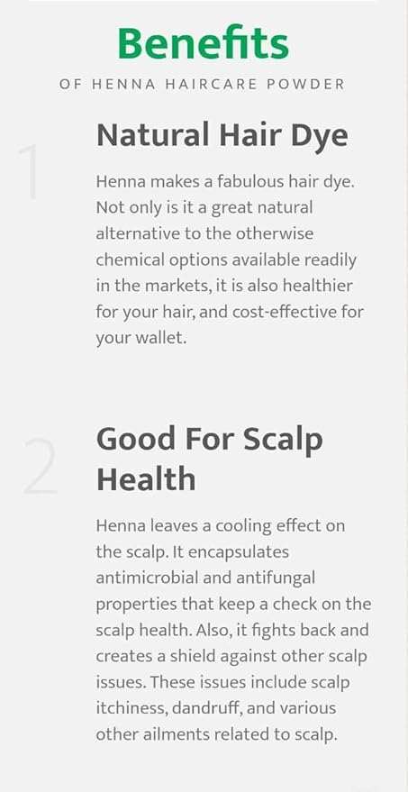 Parijata Herbs Henna Powder benefits for natural hair dye and scalp health.
