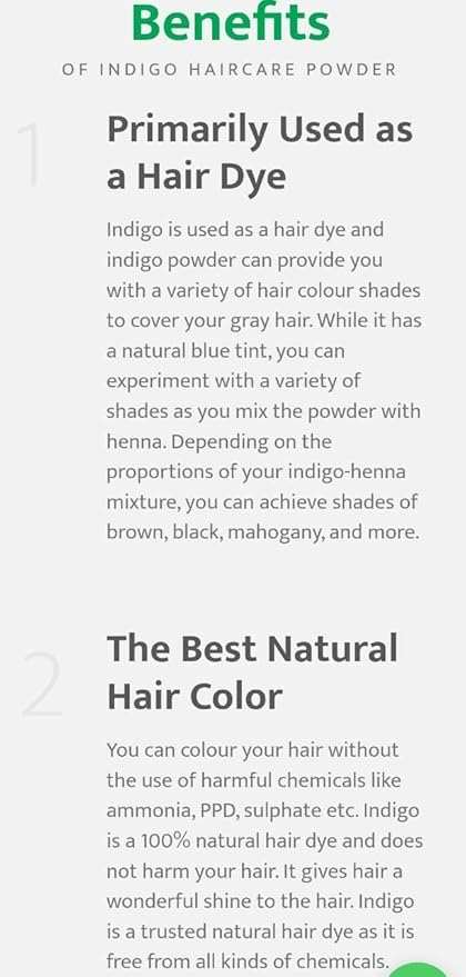 Natural hair dye benefits of Parijata Herbs Indigo Powder for healthy growth.