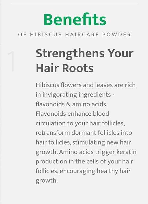 Parijata Herbs Hibiscus Powder benefits for hair root strength and growth.