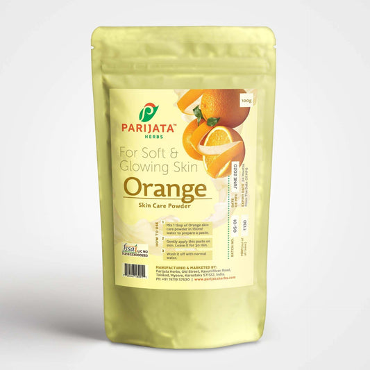 Parijata Herbs Orange Peel Powder packaging for skin brightening.