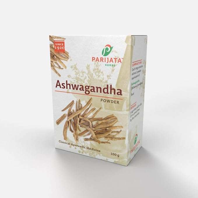 Parijata Herbs Ashwagandha Powder for hair growth and strength.
