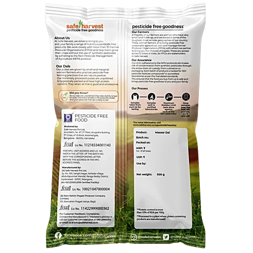 Back Label of Safe Harvest Black Masoor Pack