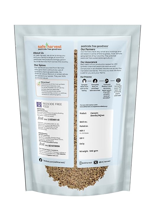 Close-up of Safe Harvest ajwain seeds in a white bowl