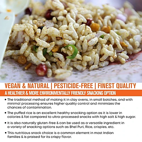 Close-up of puffed rice texture showing light and airy grains