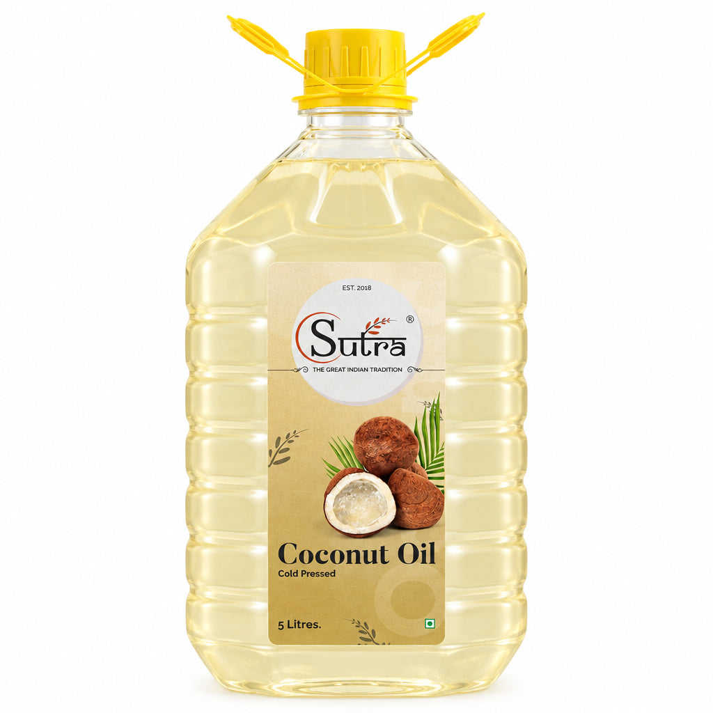 Sutra cold pressed dry coconut oil, wood pressed copra nariyal tel