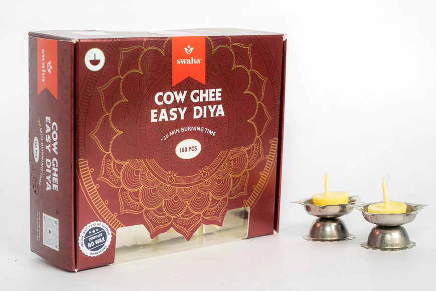 Swaha Cow Ghee Diya – 100 Pcs | 30-Minute Burn | Pure Ghee Diyas for Pooja & Aarti | By Sutrakart