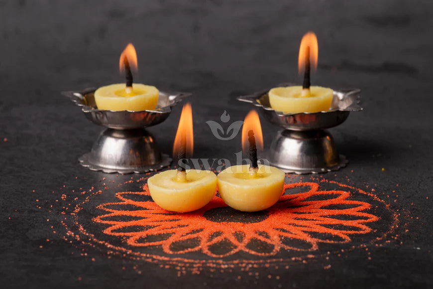 Eco-Friendly Swaha Cow Ghee Diyas Setup for Aarti