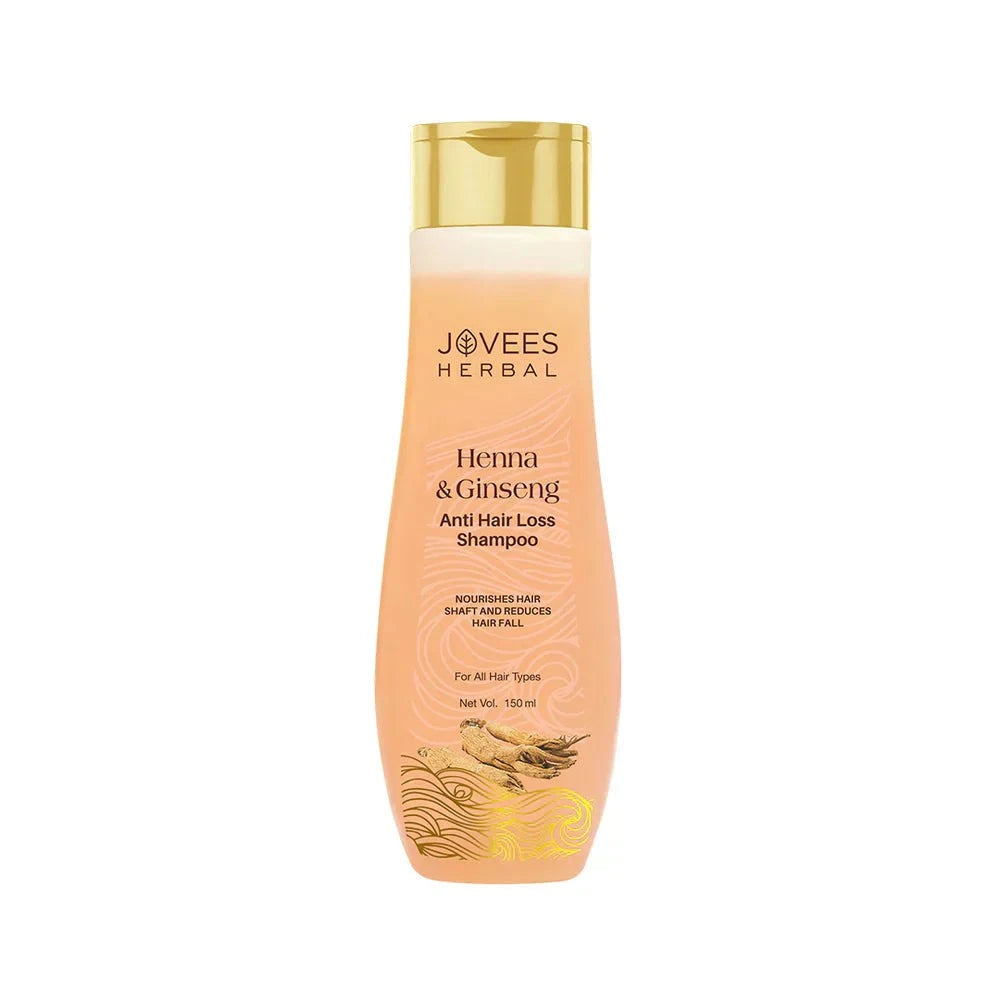 Jovees Henna & Ginseng Anti Hair Loss Shampoo bottle, for nourishing and strengthening hair.