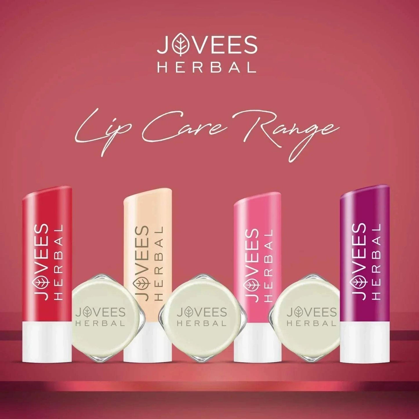 Jovees Strawberry Moisture Surge Lip Balm for hydrating and softening lips, featured in assorted colors.