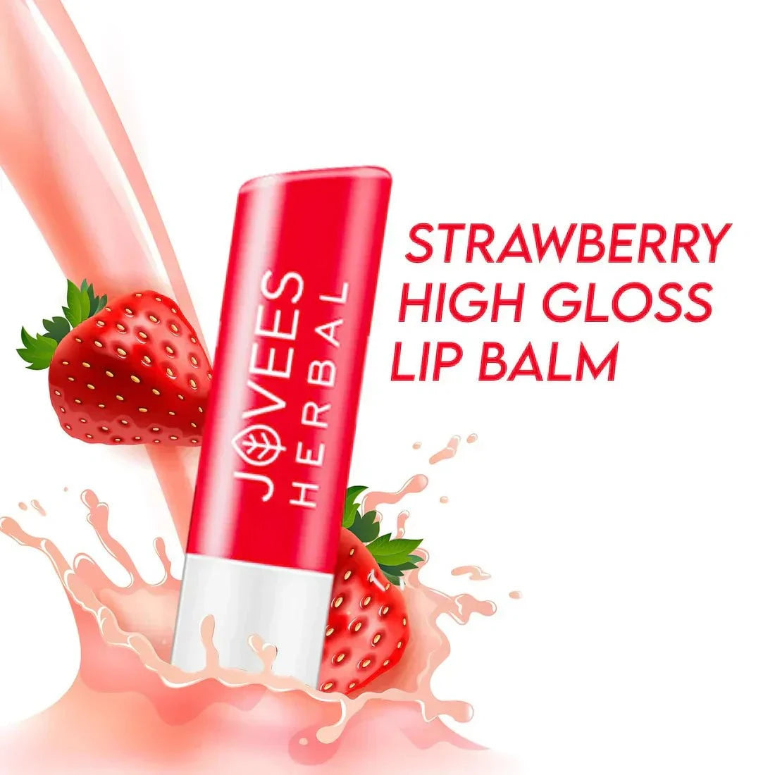 Jovees Strawberry Lip Balm with Vitamin E for soft, glossy lips.