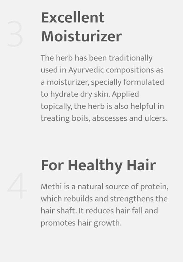 Parijata Herbs Methi Powder benefits for digestion and hair growth.
