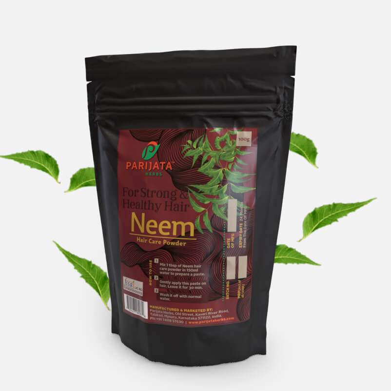 Parijata Herbs Neem Haircare pouch for natural scalp cleanser and dandruff control.