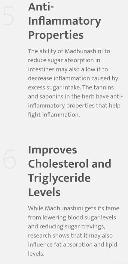 Parijata Herbs Madunashini/Gymnema/Gurmar Powder benefits; anti-inflammatory properties and cholesterol improvement message.