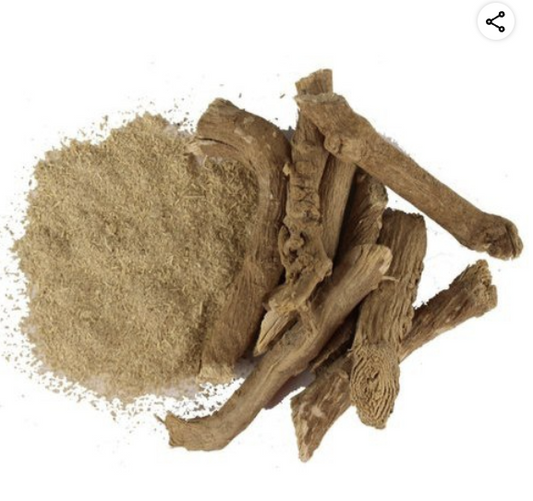 Parijata Herbs Punarnava Powder with dried herb roots for kidney and liver detox.