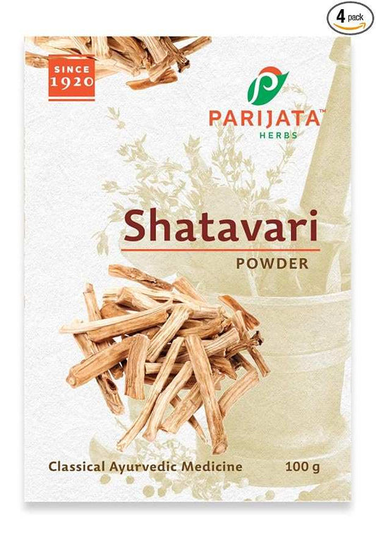 Parijata Herbs Shatavari Powder packaging for women's health and hormonal balance.