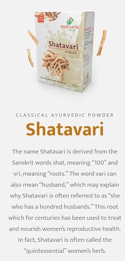 Parijata Herbs Shatavari Powder for women's health and hormonal balance.
