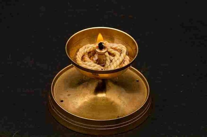 Swaha Akhand Jyot in Brass Diya with Flame