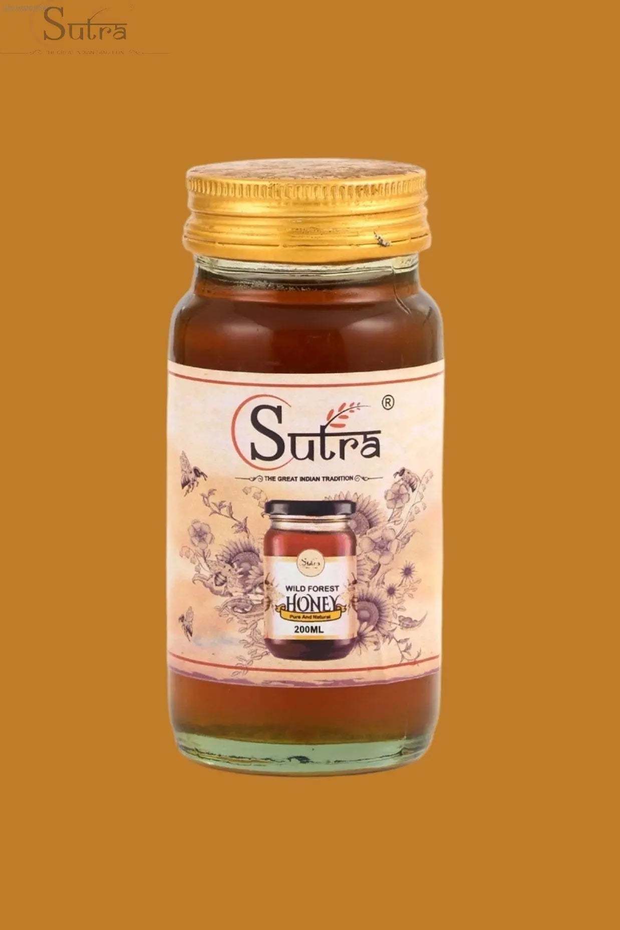 Sutra Wild Forest Honey jar, pure natural honey for health and wellness.