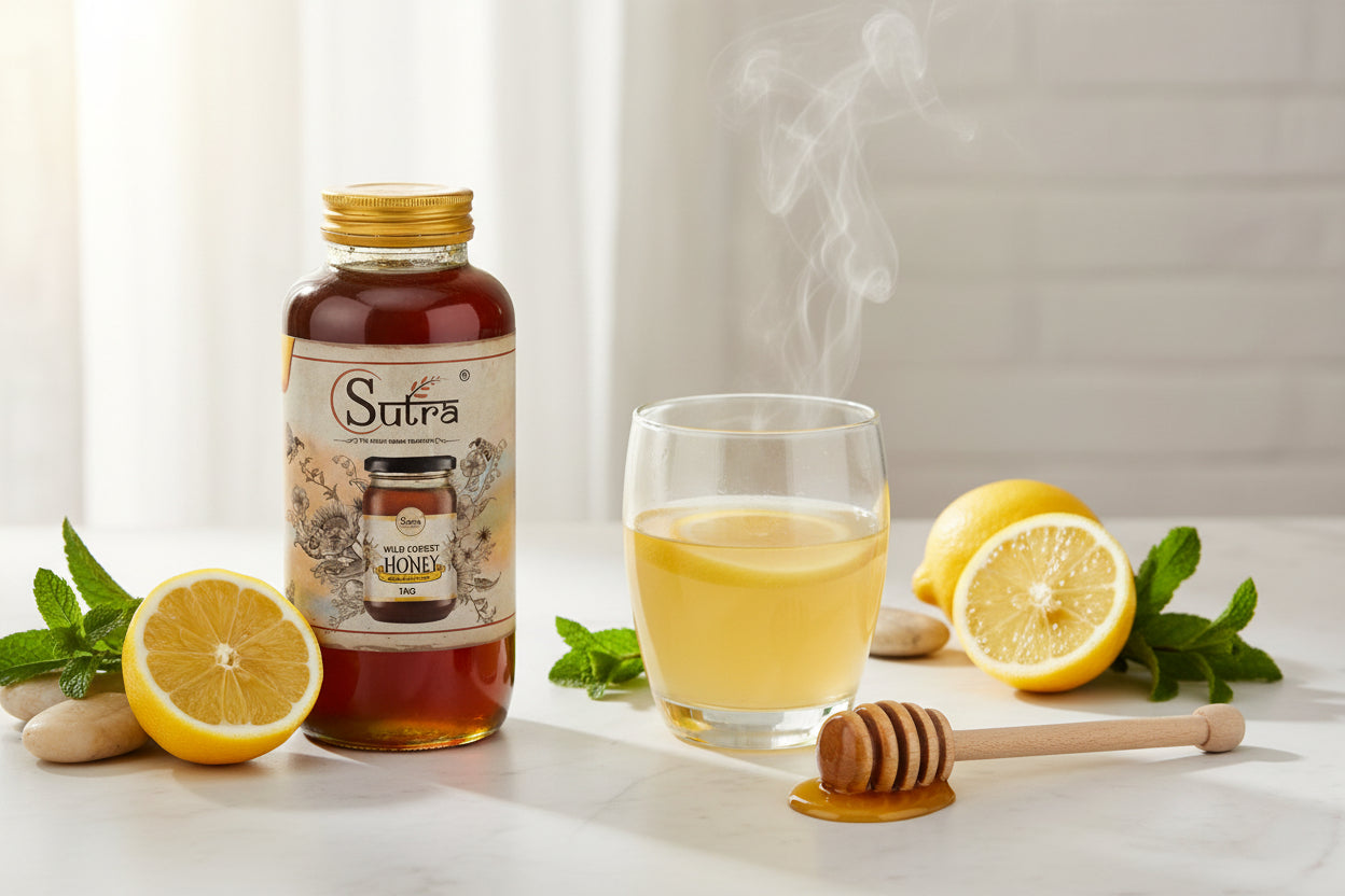 Sutra Wild Forest Honey in jar, pure and natural honey for health and wellness.