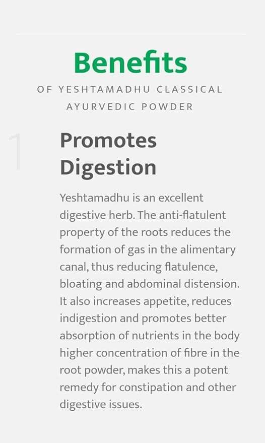 Parijata Herbs Yastimadhu Powder benefits digestion and skin care.