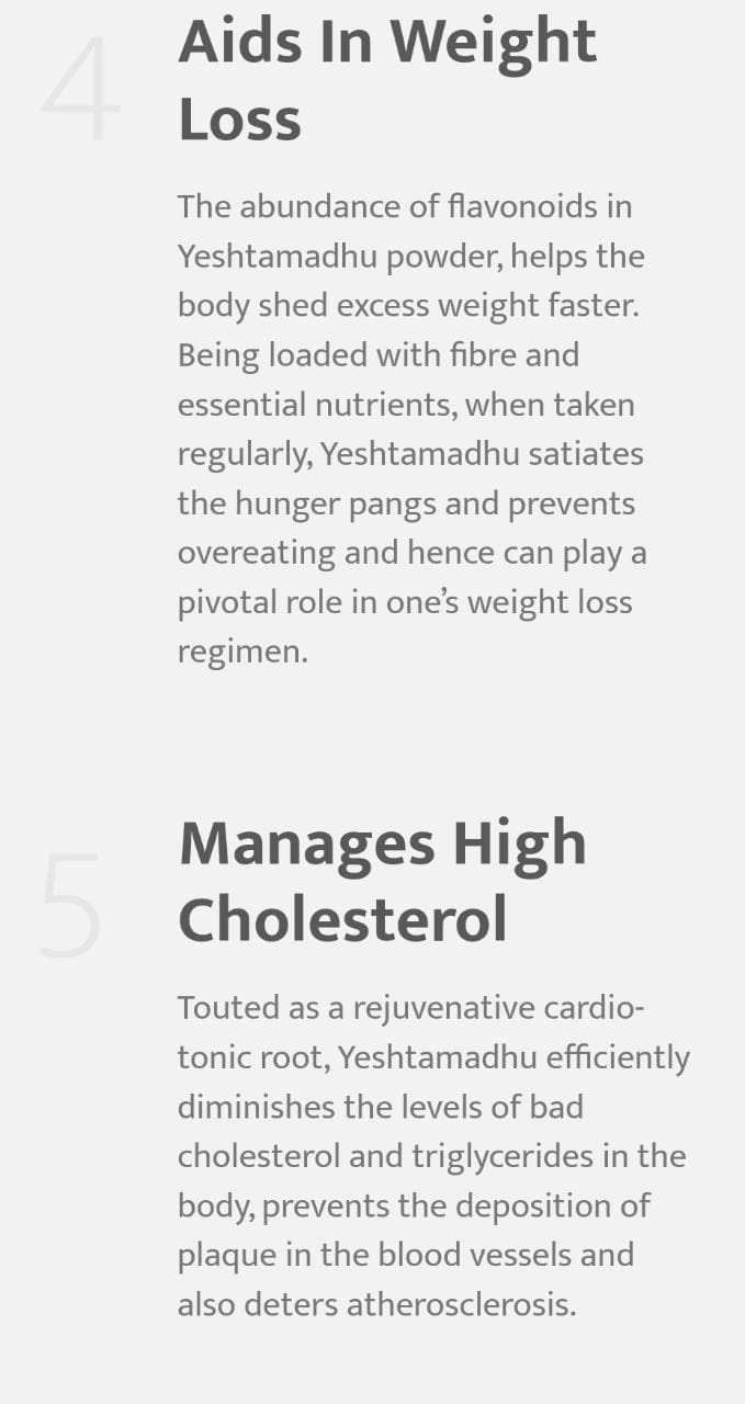 Parijata Herbs Yastimadhu Powder benefits for weight loss and cholesterol management.