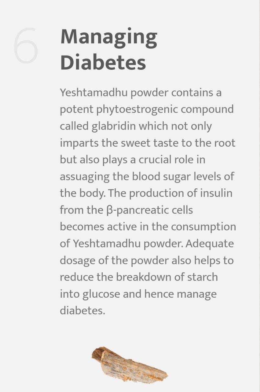 Parijata Herbs Yastimadhu Powder packaging with information on managing diabetes.