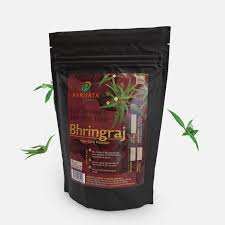 Parijata Herbs Bhringraj Powder for herbal hair growth and scalp care in black packaging.