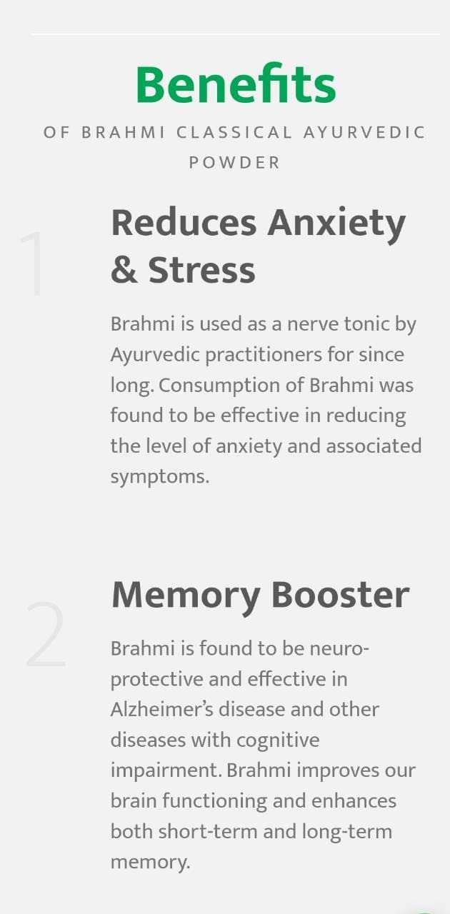 Natural brain booster and mental clarity benefits of Brahmi powder.
