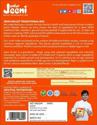 Jeeni Junior Millet Traditional Mix Powder, 500 gm - Nutrient-Rich & Gluten-Free.