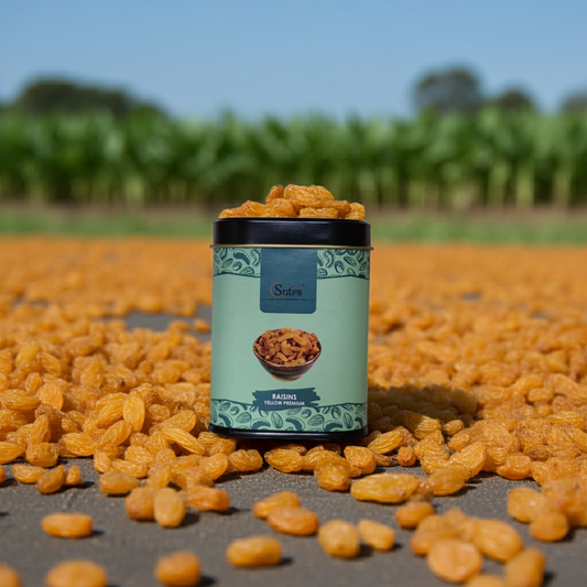 Sutra Golden Yellow Raisins | Premium Kishmish in Tin | Fresh, Natural & Nutritious Dry Fruits | 75g Pack