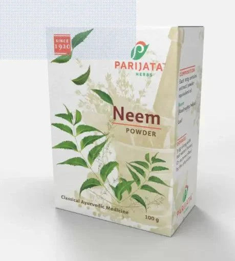 Parijata Herbs Neem Powder packaging for natural skin and detox support.