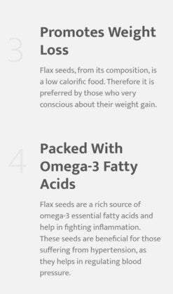 Parijata Flax Seeds promoting weight loss and omega-3 benefits.