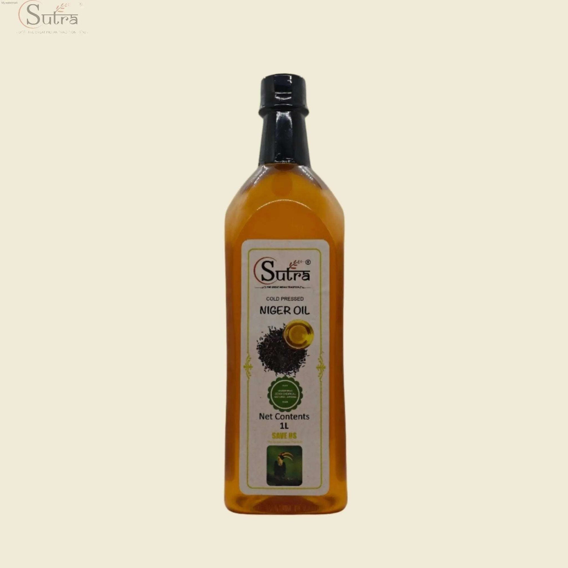 1L bottle of pure wood pressed niger seeds oil for healthy cooking and skin care