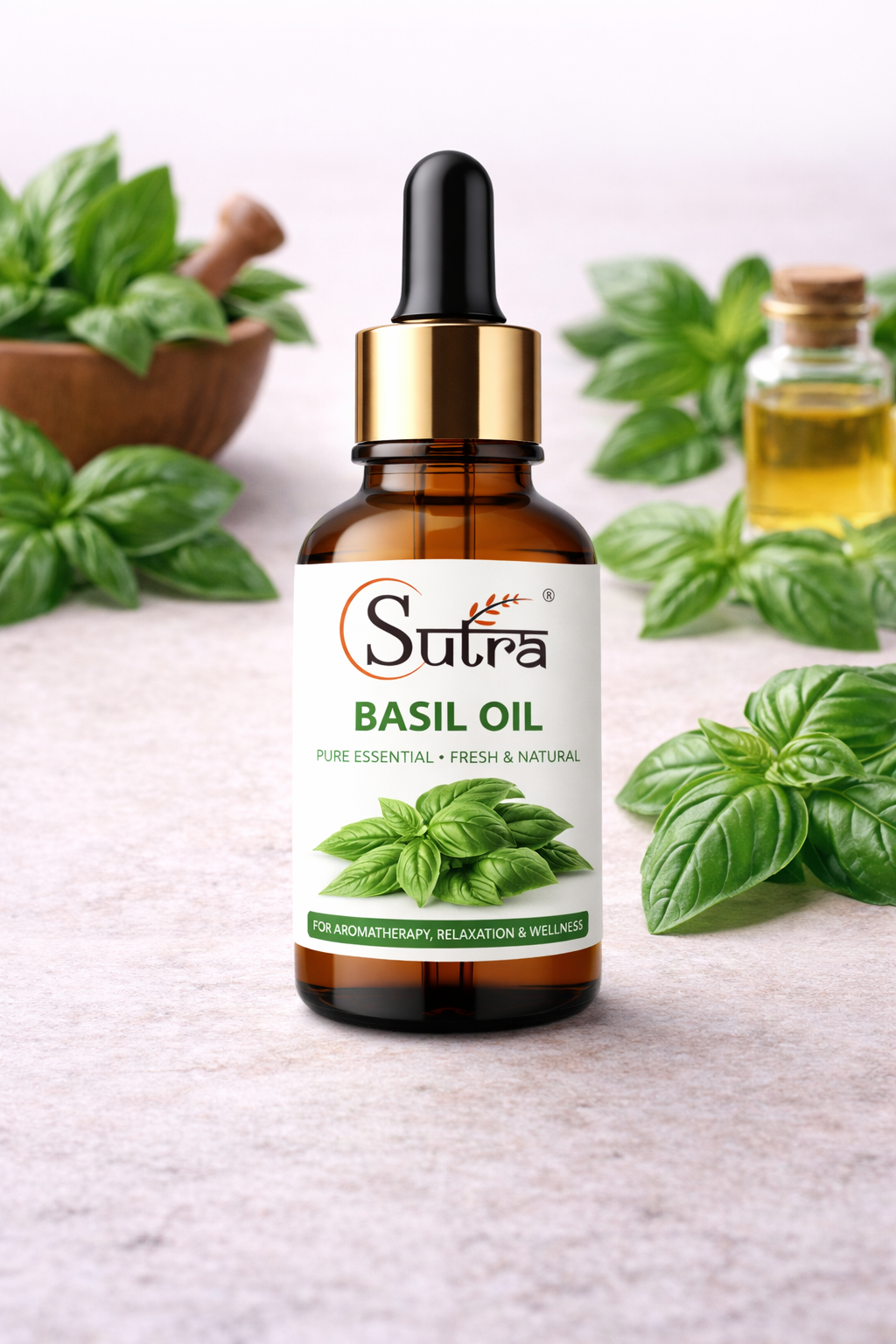 Basil Essential Oil | 100% Pure Natural Oil for Aromatherapy & Wellness | Sutra