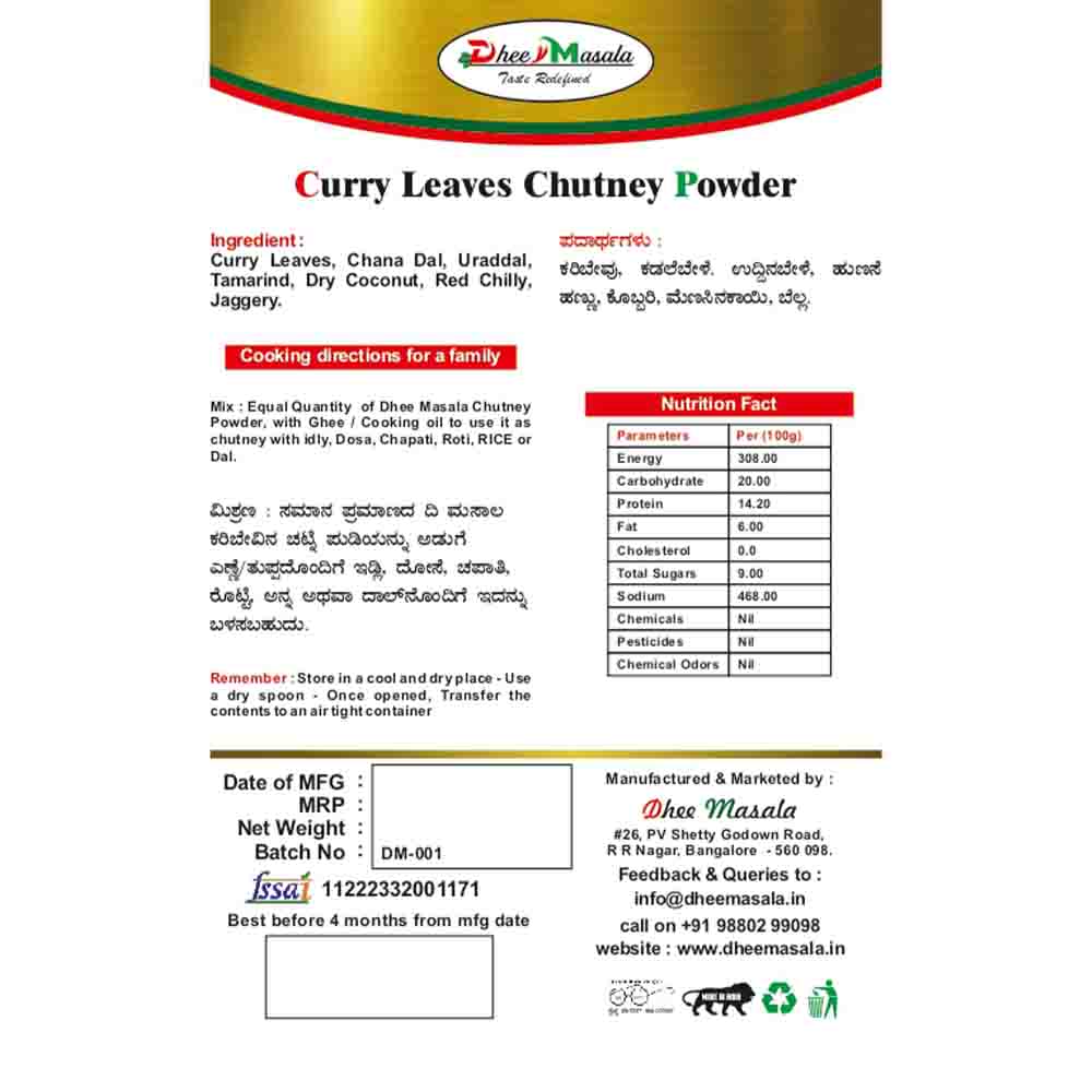  Chutney Powder Served with Idli & Dosa