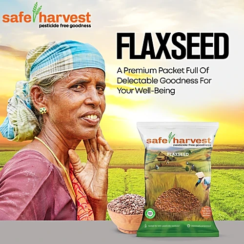 Close-up of whole flaxseeds and ground powder