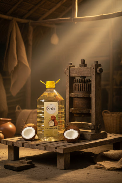 Cold Pressed Coconut Oil in Glass Bottle