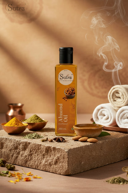Edible Almond Oil Cold Pressed in Wooden Chekku