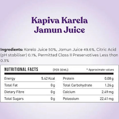 Glass of Karela Jamun Juice served with a slice of lemon