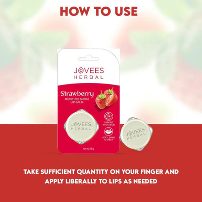 Jovees Strawberry Moisture Surge Lip Balm packaging with instructions.