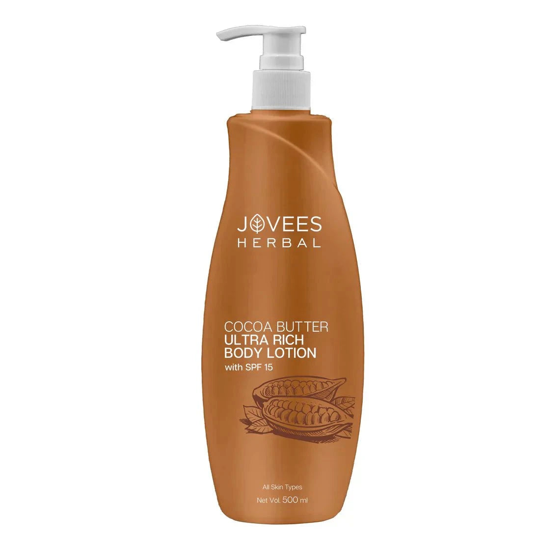 Jovees Cocoa Butter Hand & Body Lotion bottle, nourishes and hydrates skin, ideal for dry skin, 500 ml.