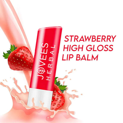 Jovees Strawberry Lip Balm with Vitamin E for soft, glossy lips.