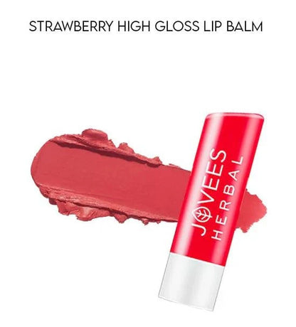 Jovees Strawberry High Gloss Lip Balm with Vitamin E for soft and glossy lips.