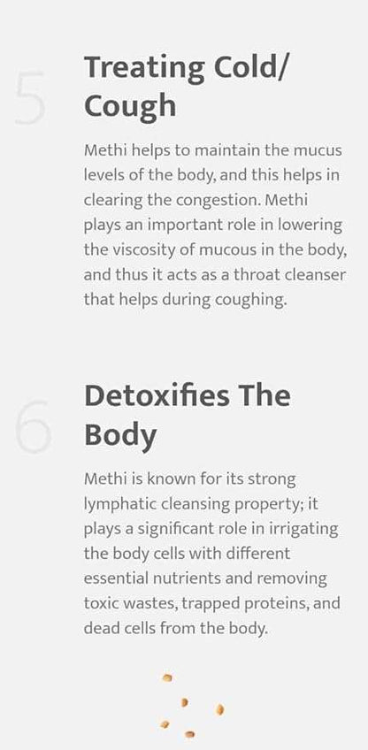 Parijata Herbs Methi Powder benefits for cold, detoxification, and natural digestive support.