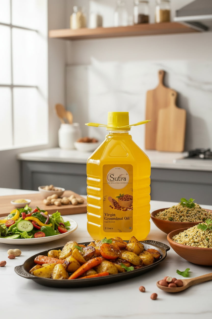 3 Liter bottle of Cold pressed Virgin groundnut Oil for Cooking
