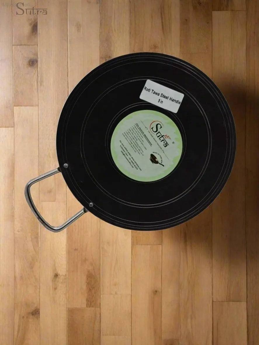 Sutra 100% Pure Iron Roti Tawa with Handle on Wooden Surface