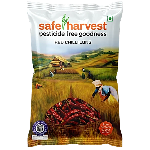 Safe Harvest Long Red Chilli 100g pack – pesticide-free whole chillies 